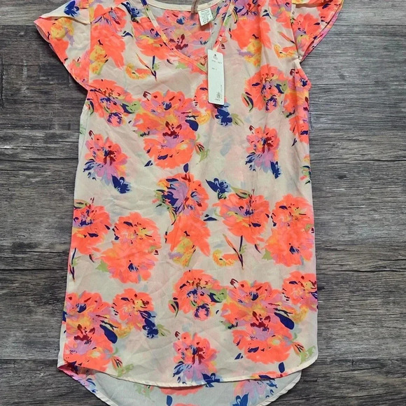 Japna Floral Pink High-Low Casual Shirt Top with Flutter Sleeves - Picture 1 of 4